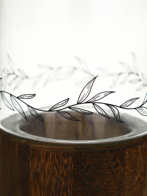 Ваза для цветов из стекла с деревянной подставкой, 25.5×10 см, 1.25 литра