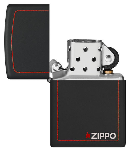 Зажигалка ZIPPO с фирменным логотипом и красной окантовкой с черным матовым покрытием | Black Matte 218ZB
