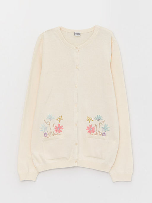 Bisiklet Yaka Nak??l? Uzun Kollu K?z ?ocuk Triko H?rka