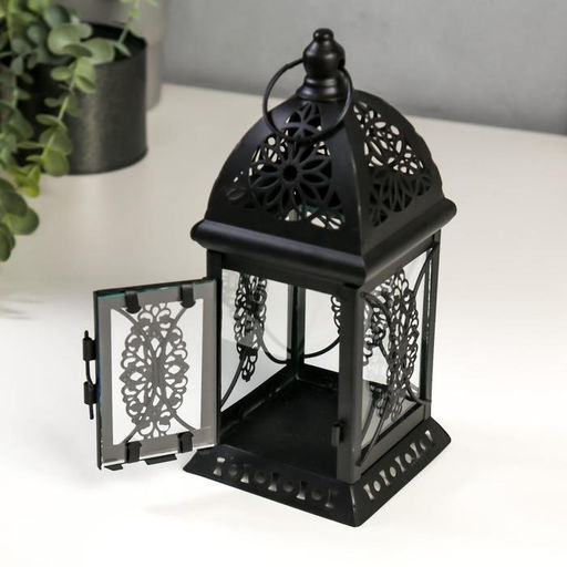 Металлический подсвечник на 1 свечу «Фонарик. Фес», чёрная, 21.5×9.7×9.7 см