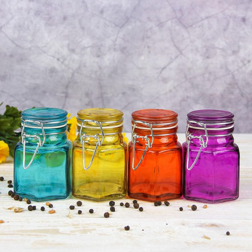 Цена за 2 шт. Банка для хранения сыпучих «Грани», 100 мл, 5.5×8 см, с бугельным замком, стекло, цвет МИКС