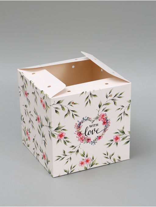 Цена за 5 шт. Коробка - переноска подарочная для цветов «С любовью», 19×19×19 см, с лентами