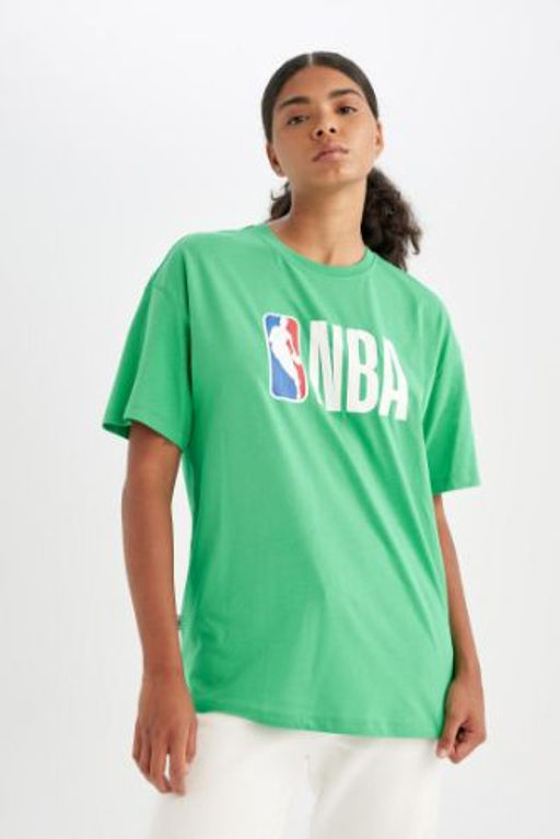 DeFactoFit NBA Wordmark Oversize Genis Kal?p Bisiklet Yaka Pamuklu K?sa Kollu Tisort