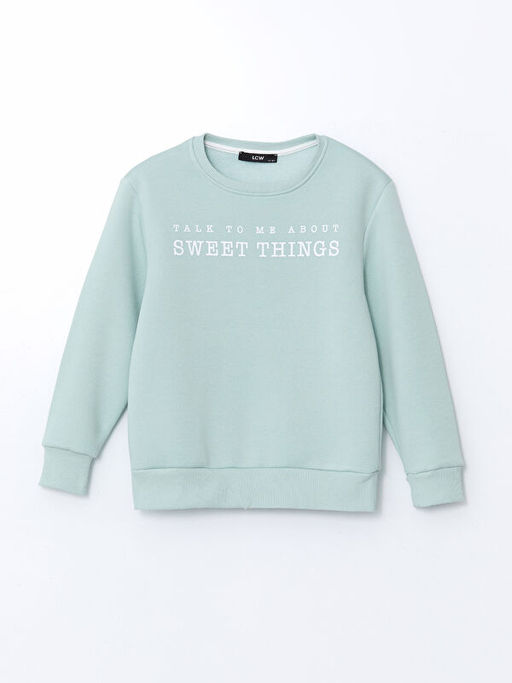 Bisiklet Yaka Bask?l? K?z ?ocuk Sweatshirt