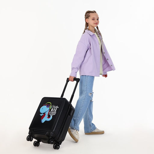 Чемодан детский 32 л (S), отдел на молнии, 4 колеса, цвет чёрный