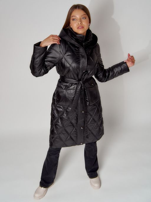 Пальто утепленное стеганое зимнее женское черного цвета 448602Ch - Mtforce фото 13