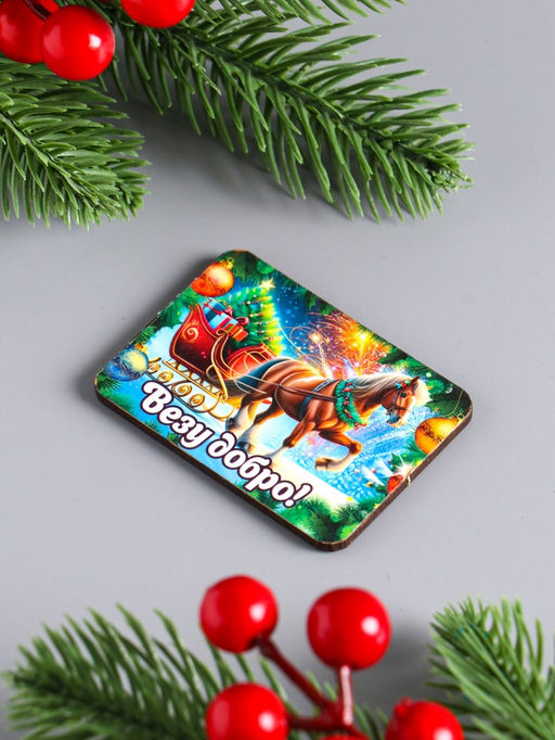 Набор магнитов на холодильник 6 шт. Конь новогодний: Везу добро, 6?4.5 см - Дарим красиво фото 5