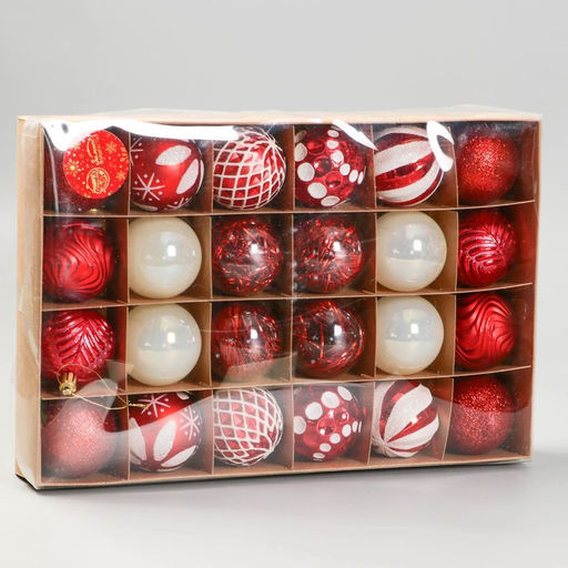 Ёлочные игрушки Мелодия ассорти люкс, шары новогодние, d=6 см, набор 24 шт., бело-красный - Зимнее волшебство фото 2