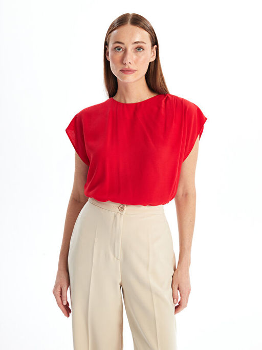 Bisiklet Yaka D?z K?sa Kollu Kad?n Bluz