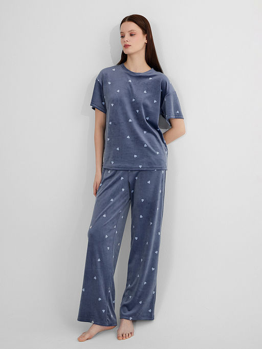 Комплект домашний женский велюровый синий с принтом в сердечко - Mark formelle фото 6