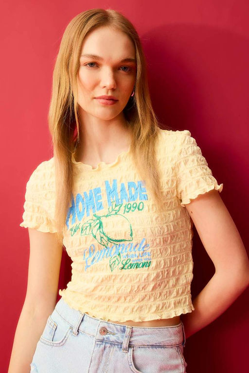 Классная футболка с короткими рукавами и круглым вырезом с принтом - Defacto фото 3