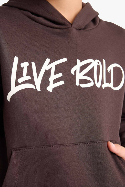 Kap__onlu Bask_l_ __i Yumu_ak T_yl_ Sweatshirt Erkek _ocuk - Defacto фото 4