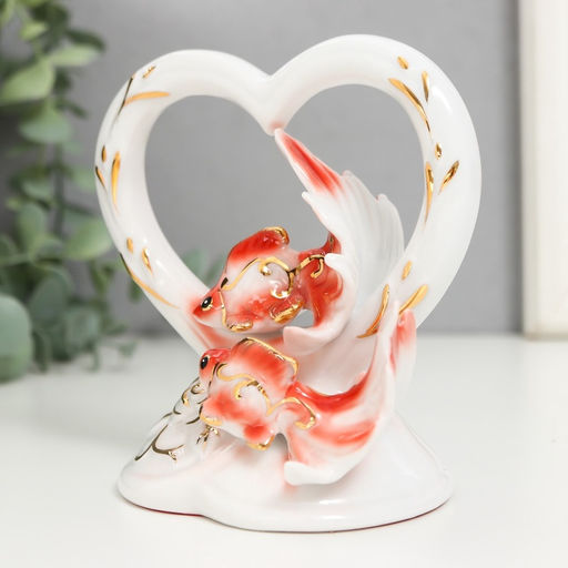 УЦЕНКА Фигурка керамика Золотые рыбки в сердце, 12?7.5?12 см, МИКС