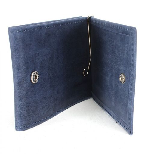 Зажим для купюр Croco-зк-303 (2 кнопки) натуральная кожа синий крейзи хорс (228) 233462  фото 3