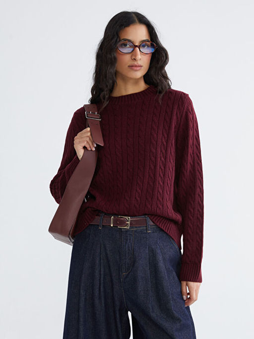 Bisiklet Yaka Kendinden Desenli Kad?n Triko Kazak