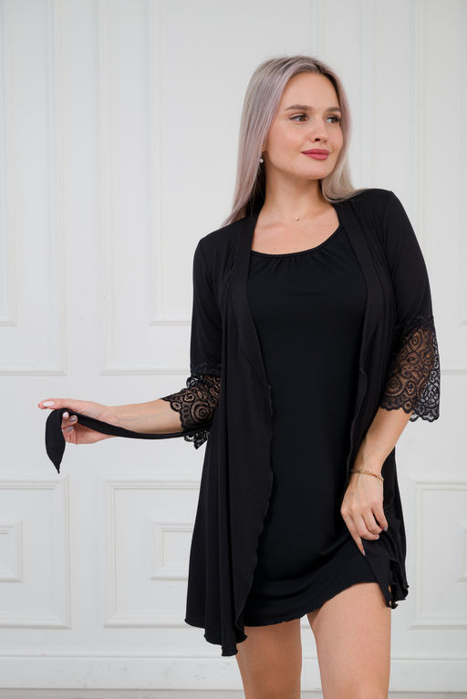 Халат женский из вискозы Адель Нуар черный - Амадэль фото 2