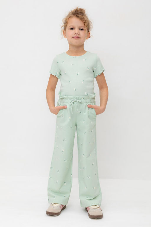 КР 400798/пастельно-зеленый,милые цветочки к545 брюки для дев