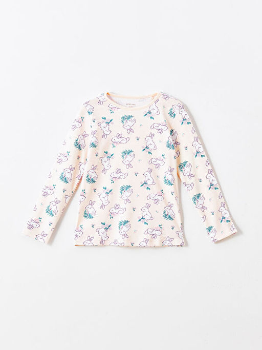 Bisiklet Yaka Bask?l? Uzun Kollu K?z ?ocuk Pijama Tak?m?