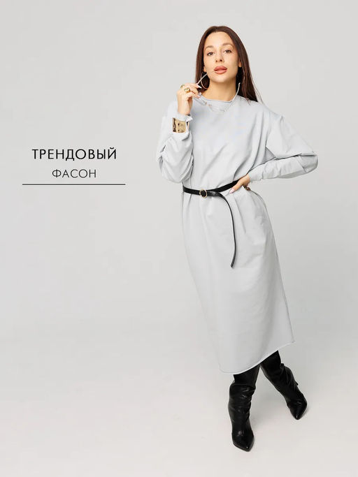 Женское платье макси из футера 2-х нитки Lingeamo серебристый ВП-10 (61)  фото 17