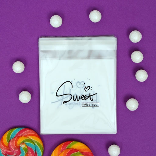 Цена за 100 шт. Пакет БОПП с липкой лентой, "Пожелания", 10*10+3см