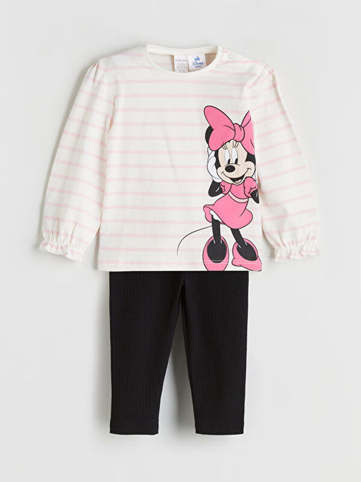 Minnie Mouse Bask?l? Uzun Kollu K?z Bebek Bluz ve Tayt