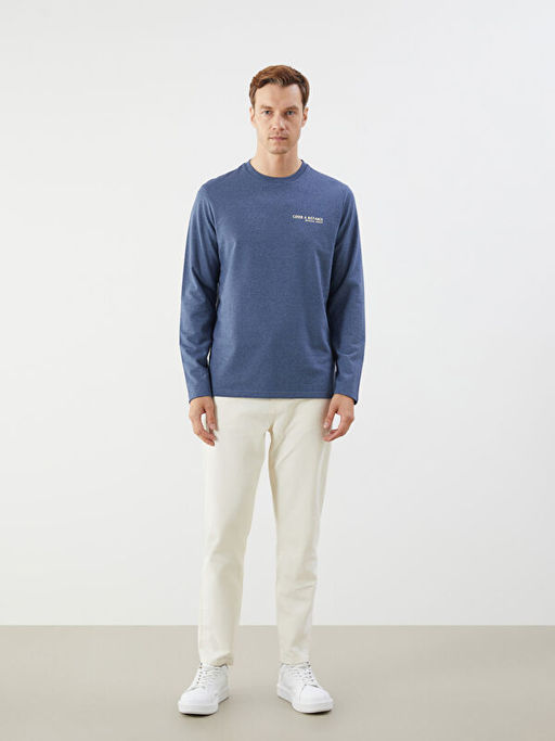 Bisiklet Yaka Uzun Kollu Bask?l? Erkek Sweatshirt