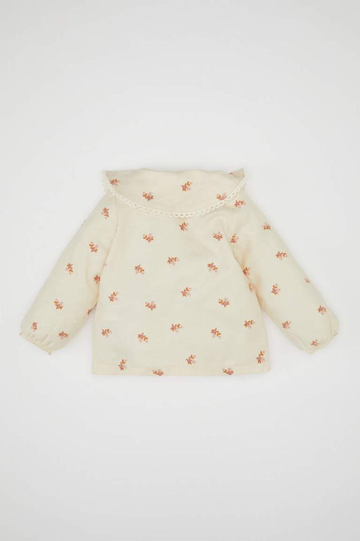 Саржевая рубашка с длинными рукавами и большим воротником на пуговицах для маленьких девочек - Defacto фото 4