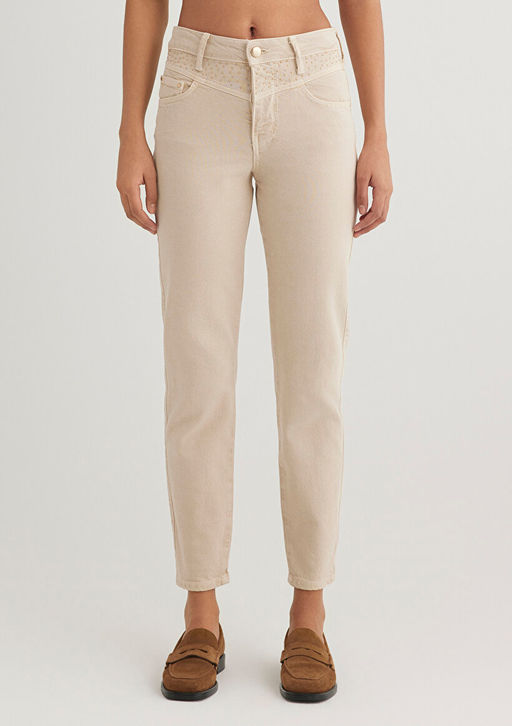 Martha Gold Premium Tasl? Krem Jean Pantolon - Mavi фото 4