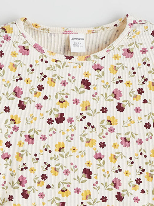 Bisiklet Yaka ?i?ek Desenli K?z ?ocuk Ti??rt