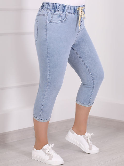 Капри джинсовые больших размеров женские ниже колена - Almond фото 8