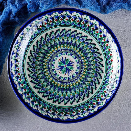 Ляган узбекский Риштанская Керамика «Узоры», d=25 см, синий