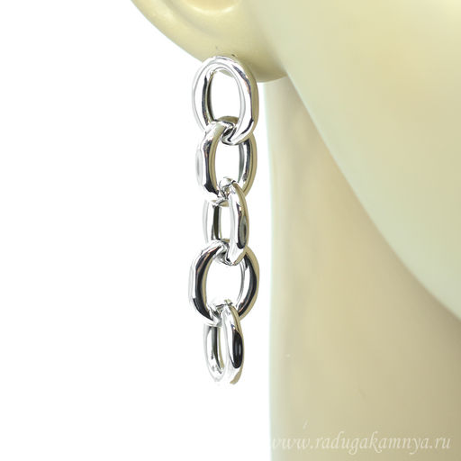 Серьги "Цепи" 14*62мм серебристые, 9г