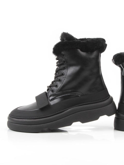 04-PAJ76-1Z BLACK Ботинки зимние женские (натуральная кожа, натуральный мех, 100% шерсть)