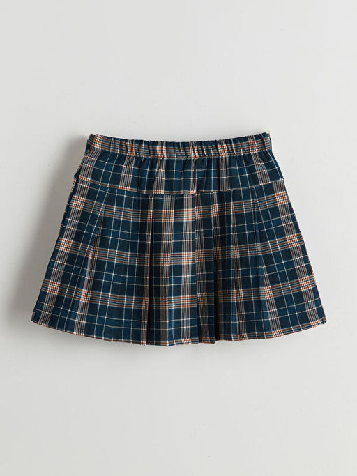 Beli Lastikli Ekose Desenli K?z ?ocuk Etek