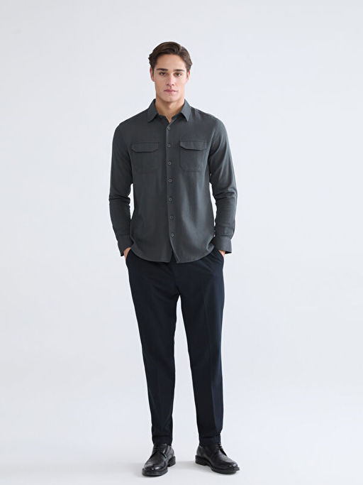 Regular Fit Keten Kar???m Erkek G?mlek