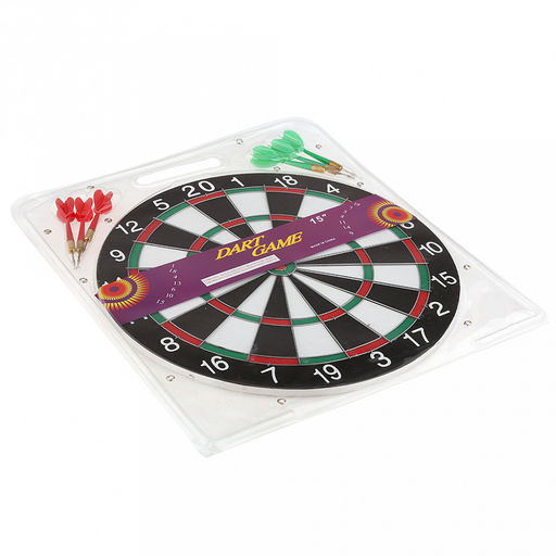 Набор для игры в дартс "В яблочко" д36см, h1см, с дротиками 6шт (красный/зеленый), средний, в блистере с ручкой (Китай)