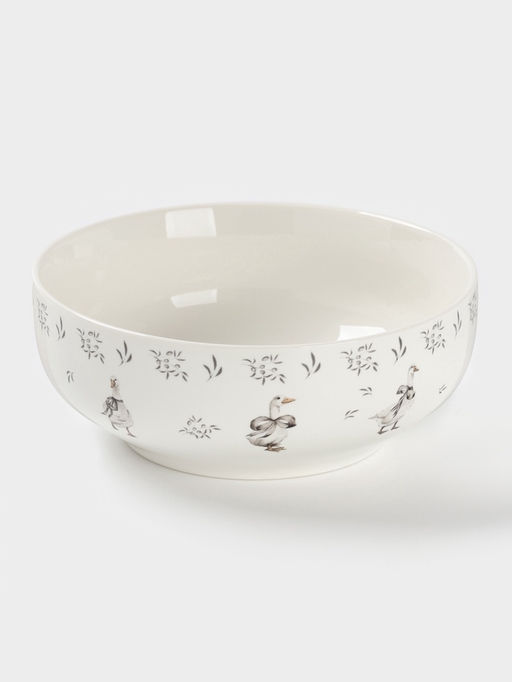 Салатник Доляна «Гуси», фарфор, 650 мл, 15.5×6 см, белый