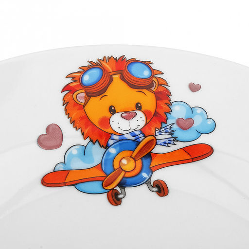 Тарелка мелкая фарфоровая "Львята" д200мм, h25мм, гладкий край (Россия)