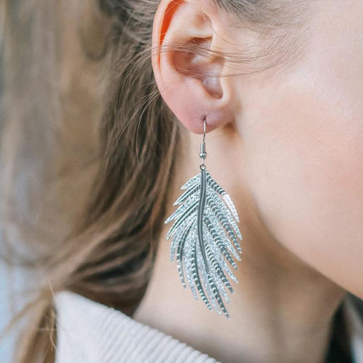 Серьги металл Папоротник листочек, цвет серебро - Queen fair фото 2