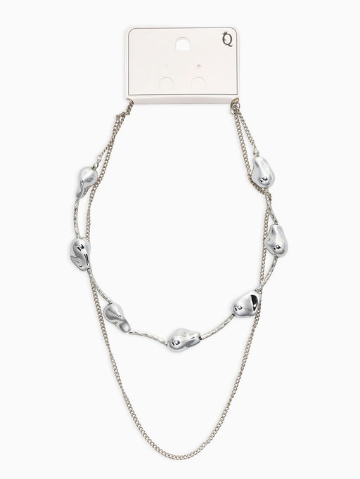 Колье "Борокко", цепь, 2 яруса, цвет серебро