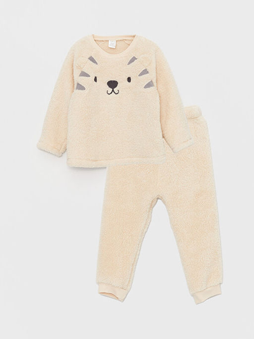 Bisiklet Yaka Uzun Kollu Nak?? Detayl? Pel?? Unisex Bebek Pijama Tak?m?