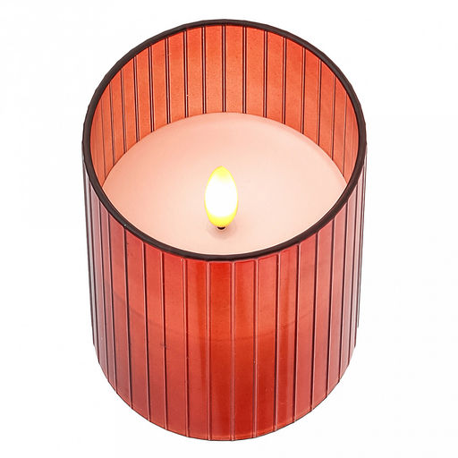 Свеча в цветной колбе, восковая, светодиодная на батарейках д7,5см h10см, свет теплый, с мерцанием, колба стекло, цвет терракотовый, питание от 2-х батареек АА (в комплект не входят), в коробке (Китай)