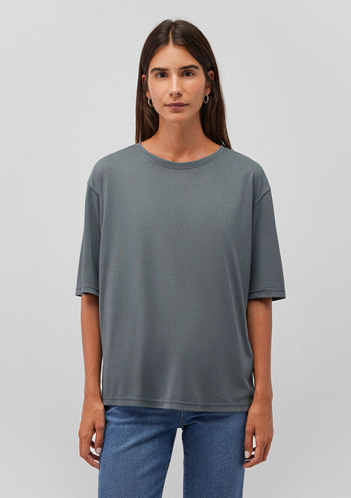 Gri Modal Basic Tisort - Mavi фото 4