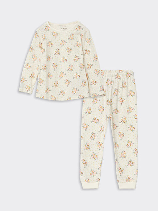 Bisiklet Yaka Uzun Kollu Bask?l? K?z Bebek Pijama Tak?m?