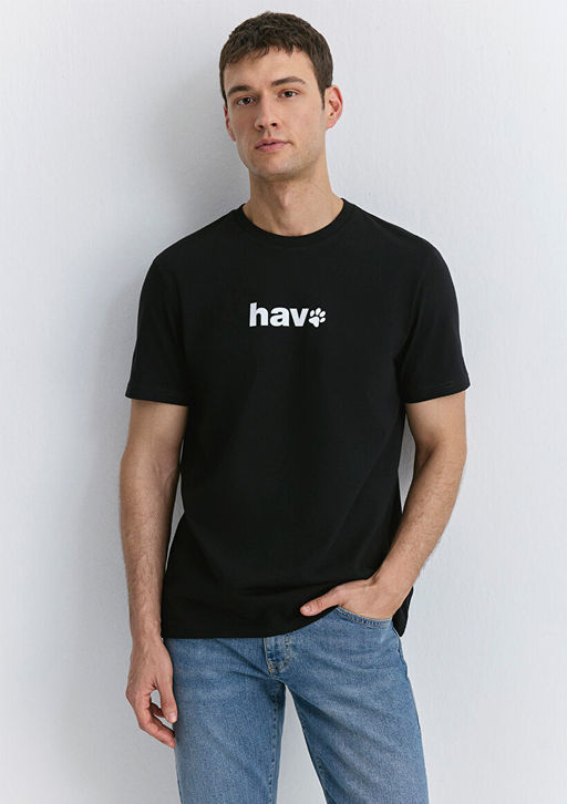 Hav Bask?l? Siyah Tisort