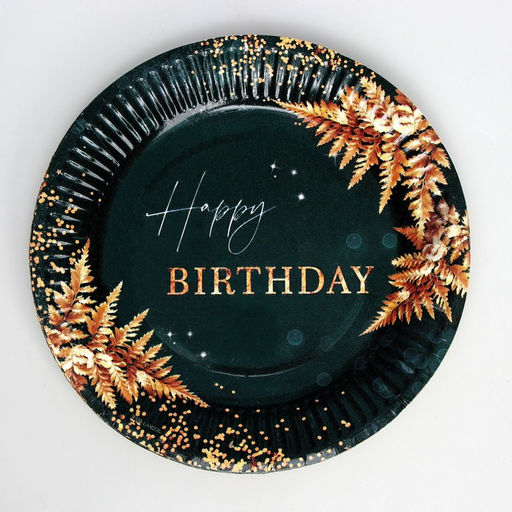 Набор бумажной посуды Happy Birthday, цвет зелёный, 6 тарелок, 6 стаканов, гирлянда - Страна карнавалия фото 3