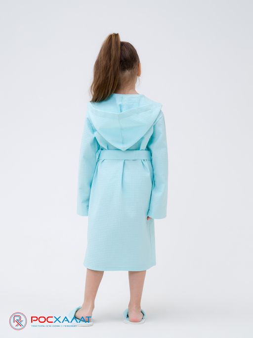 Детский вафельный халат с капюшоном мятный В-07 (19)