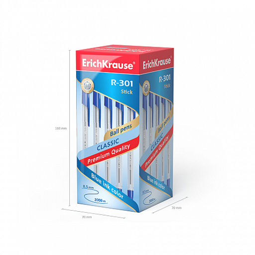 Цена за 24 шт. Набор из 4 ручек шариковых ErichKrause R-301 Stick Classic 1.0, цвет чернил: синий, черный, красный, зеленый (в пакете)