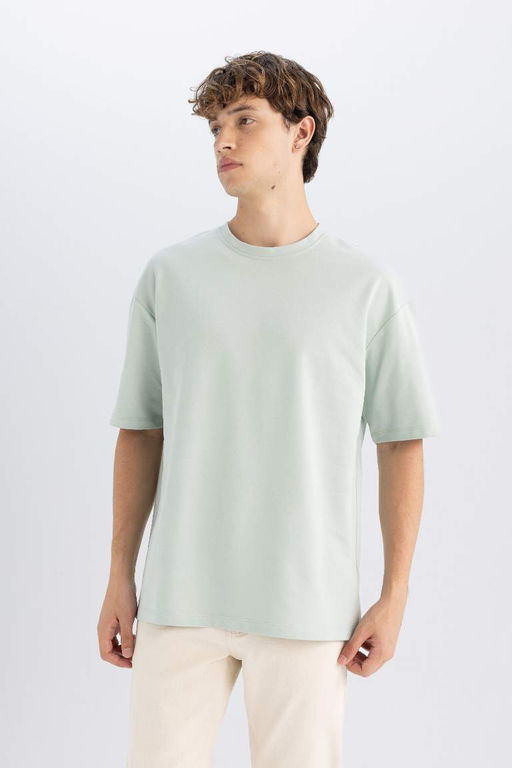 Базовая футболка свободного кроя с круглым вырезом и короткими рукавами - Defacto фото 3