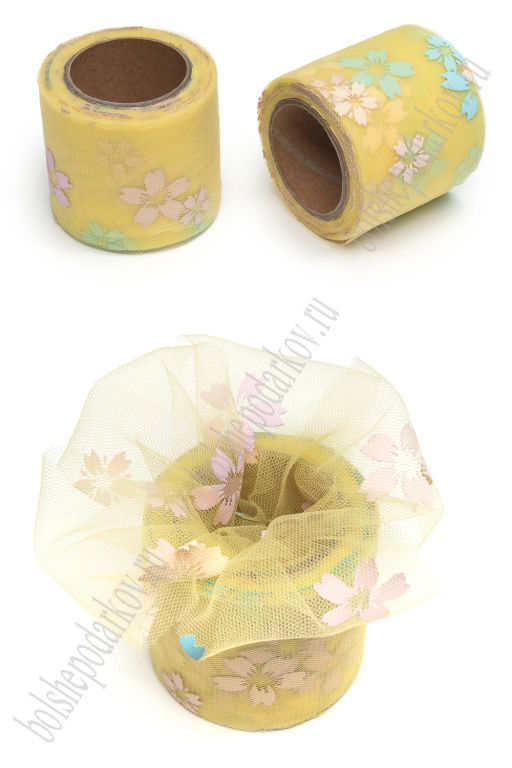 Фатин Цветочки 5,5 см*15 ярд (SF-6042) светло-желтый №12